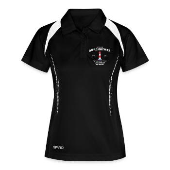 Flensburger Förde, Leuchtturm Falshöft, Durchatmen - Frauen Polo atmungsaktiv - Schwarz/Weiß - Vorne