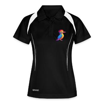 Woodpecker Bunte Kawaii Zeichentrickfigur - Frauen Polo atmungsaktiv - Schwarz/Weiß - Vorne