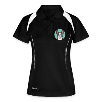 Boston Terrier Hunderasse Cartoon Kawaii Clipart - Frauen Polo atmungsaktiv - Schwarz/Weiß - Vorne