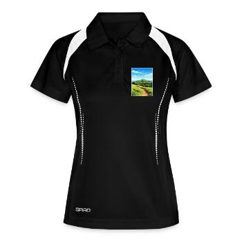 Malvern Hills Aonb Reise Poster Souvenir Farbe WP - Frauen Polo atmungsaktiv - Schwarz/Weiß - Vorne