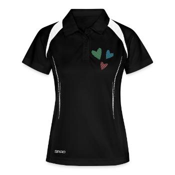 HERZ. VIELEN DANK. GELIEBTE. MEISTER. DANKE HERRIN. - Frauen Polo atmungsaktiv - Schwarz/Weiß - Vorne