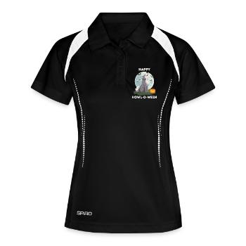 Lustiges Halloween – Howl-o-ween Wolf - Frauen Polo atmungsaktiv - Schwarz/Weiß - Vorne