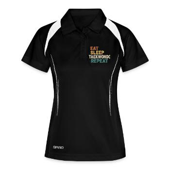 Eat Sleep Taekwondo Repeat - Retro Kampfsport  - Frauen Polo atmungsaktiv - Schwarz/Weiß - Vorne