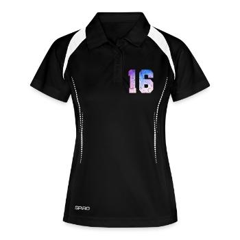 numéro 16 – Cadeau anniversaire 16 ans - Polo respirant Femme - noir/blanc - Devant