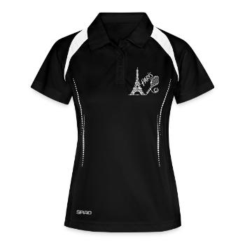 Paris Tennis Turnier Shirt, Retro Tennis Fashion - Frauen Polo atmungsaktiv - Schwarz/Weiß - Vorne