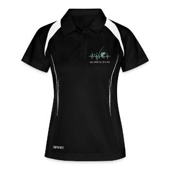 Angeln Mein Puls Mein Leben EKG Herzschlag - Frauen Polo atmungsaktiv - Schwarz/Weiß - Vorne