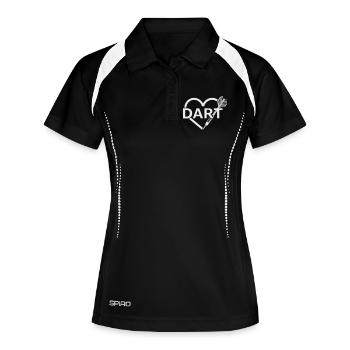 Dart, Dartpfeil Herz Design - Designfarbe variabel - Frauen Polo atmungsaktiv - Schwarz/Weiß - Vorne