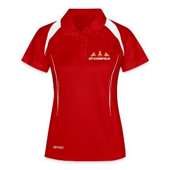Hütchenspieler - Straßenbau (1) - Frauen Polo atmungsaktiv - Rot/Weiß - Vorne