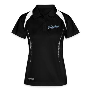 Neon 80er Schriftzug Fantastique - Frauen Polo atmungsaktiv - Schwarz/Weiß - Vorne