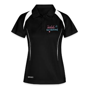 Delhu Thriving Script Logo - Frauen Polo atmungsaktiv - Schwarz/Weiß - Vorne