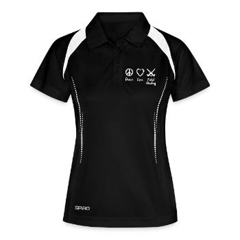 Peace Love Field Hockey - Frauen Polo atmungsaktiv - Schwarz/Weiß - Vorne