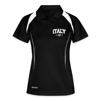 Italien 2026 in imposanten Buchstaben und Flagge - Frauen Polo atmungsaktiv - Schwarz/Weiß - Vorne