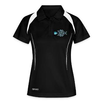 Blue School Silhouette - kleine Fische fressen große Fische - Frauen Polo atmungsaktiv - Schwarz/Weiß - Vorne