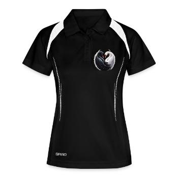 Elegante Schwäne, die zusammen ein Herz bilden. - Frauen Polo atmungsaktiv - Schwarz/Weiß - Vorne