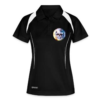extravaganter Totenkopf in bunt schimmernder Farbe - Frauen Polo atmungsaktiv - Schwarz/Weiß - Vorne