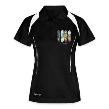 Madeira Urlaub Travel – Dschungel & Blüten Motiv - Frauen Polo atmungsaktiv - Schwarz/Weiß - Vorne