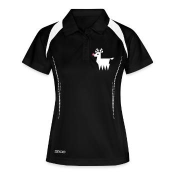 Rentier Rudolf L weiß mit neonpinker Nase - Frauen Polo atmungsaktiv - Schwarz/Weiß - Vorne