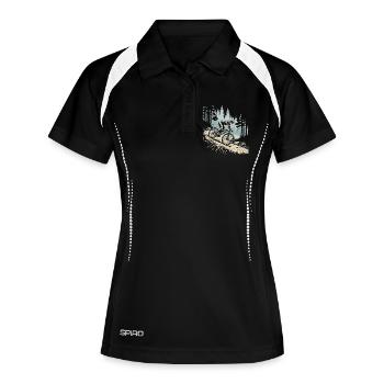 Mountainbike Wald Abenteuer Vintage Retro - Frauen Polo atmungsaktiv - Schwarz/Weiß - Vorne