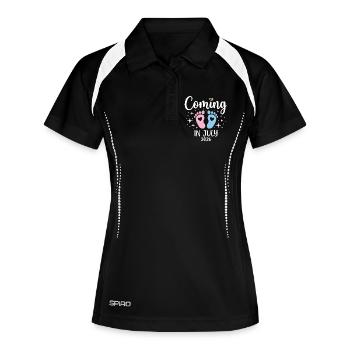 Cadeau drôle de baby shower de juillet 2026 pour un nouveau bébé - Polo respirant Femme - noir/blanc - Devant