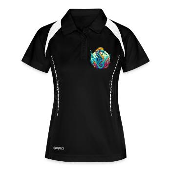 Seepferdchen - Frauen Polo atmungsaktiv - Schwarz/Weiß - Vorne