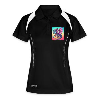 Drache - Frauen Polo atmungsaktiv - Schwarz/Weiß - Vorne