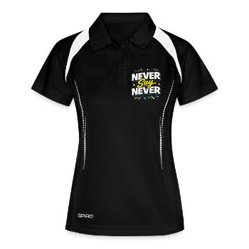 Never Say Never Typografie-Burst - Frauen Polo atmungsaktiv - Schwarz/Weiß - Vorne