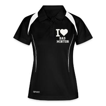 Ich liebe Badminton Herz - Frauen Polo atmungsaktiv - Schwarz/Weiß - Vorne