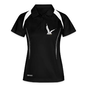 Möwe im Flug - Frauen Polo atmungsaktiv - Schwarz/Weiß - Vorne
