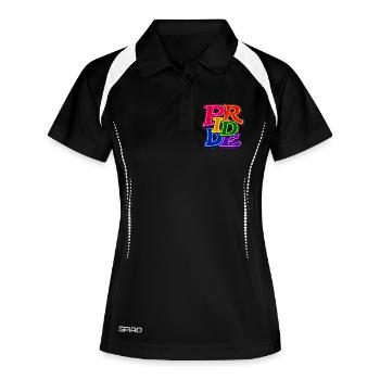 Pride LGBTQ Neon Schrift Bunter Regenbogen CSD - Frauen Polo atmungsaktiv - Schwarz/Weiß - Vorne