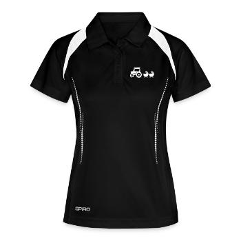 Tractor with baby cart - Twins - Women's Polo breathable - black/white - Front