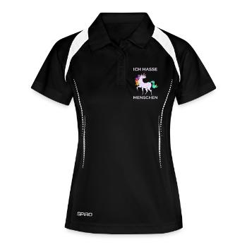 ICH HASSE MENSCHEN EINHORN - Frauen Polo atmungsaktiv - Schwarz/Weiß - Vorne
