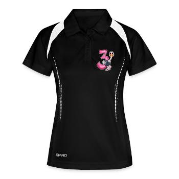 3 Jahre alt - 3. Geburtstag mit Tier Motiv - Frauen Polo atmungsaktiv - Schwarz/Weiß - Vorne