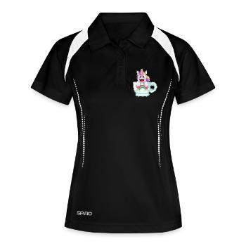Einhorn Tasse Regenbogen - Frauen Polo atmungsaktiv - Schwarz/Weiß - Vorne
