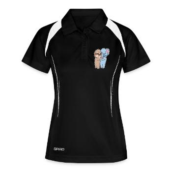 Faultier und Koala umarmen sich - Umarmung - Frauen Polo atmungsaktiv - Schwarz/Weiß - Vorne