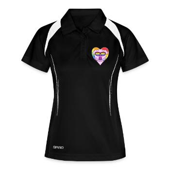 Regenbogen - Schwein mit Brille und Herz - Frauen Polo atmungsaktiv - Schwarz/Weiß - Vorne
