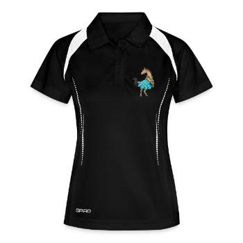Pferd Polka Dots Kleid - Frauen Polo atmungsaktiv - Schwarz/Weiß - Vorne