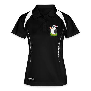 Pinguin Weihnachten Weihnachtsmütze - Frauen Polo atmungsaktiv - Schwarz/Weiß - Vorne