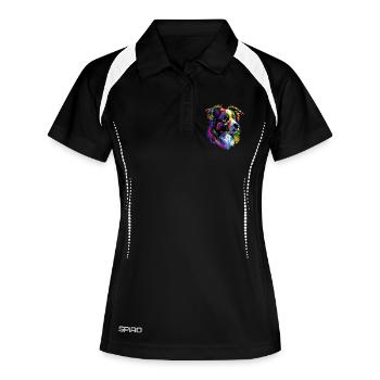 Australian Shepherd Bunte Farben Pop Art Aussie - Frauen Polo atmungsaktiv - Schwarz/Weiß - Vorne