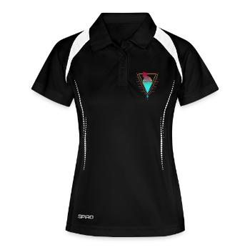 Wolf Vaporwave Synthwave 90er 80er sunset - Frauen Polo atmungsaktiv - Schwarz/Weiß - Vorne