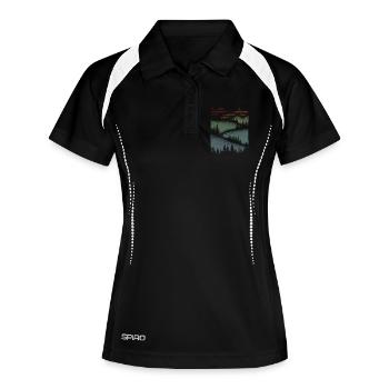 Wandern Natur Berge Wald Minimalistisch Geschenk - Frauen Polo atmungsaktiv - Schwarz/Weiß - Vorne