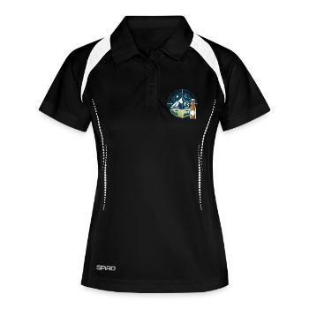Nachtliche Bergkulisse mit Bierflasche - Frauen Polo atmungsaktiv - Schwarz/Weiß - Vorne