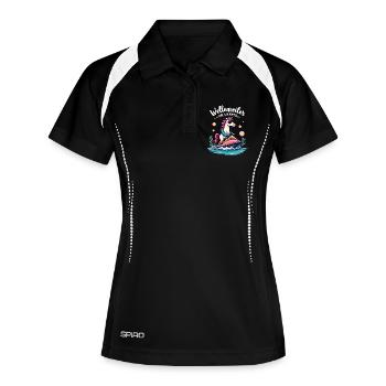 Pinker Einhorn Wellenreiter - Frauen Polo atmungsaktiv - Schwarz/Weiß - Vorne