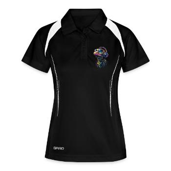 Waran Echse Reptil Komodowaran Bindenwaran Lizard - Frauen Polo atmungsaktiv - Schwarz/Weiß - Vorne