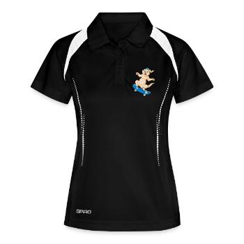 Verspieltes Golden Retriever Skateboard T-Shirt Design - Frauen Polo atmungsaktiv - Schwarz/Weiß - Vorne