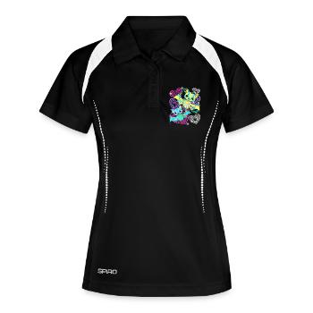 Retro Fledermäuse Halloween Kinder  - Frauen Polo atmungsaktiv - Schwarz/Weiß - Vorne