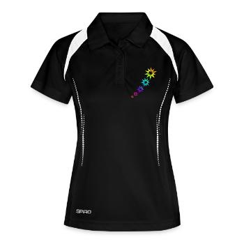 Bunte Sterne - Frauen Polo atmungsaktiv - Schwarz/Weiß - Vorne