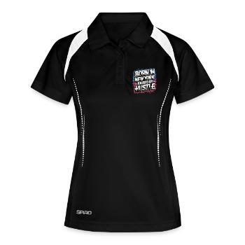 Born in New York – Hustle Streetstyle - Frauen Polo atmungsaktiv - Schwarz/Weiß - Vorne