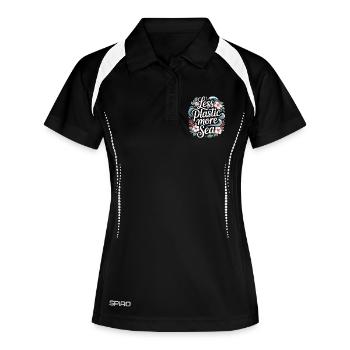 Moins de plastique, plus de mer – Design environnemental, Fleurs - Polo respirant Femme - noir/blanc - Devant