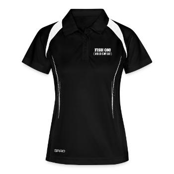 Fisch dran! Oder ist mein Tag am Haken? - Frauen Polo atmungsaktiv - Schwarz/Weiß - Vorne