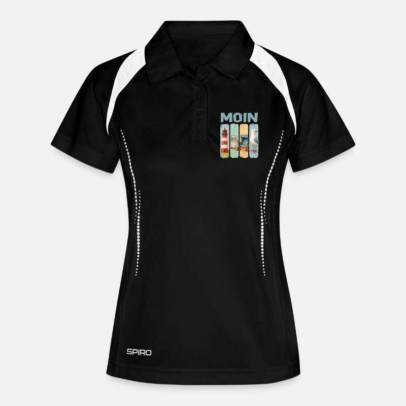 Moin Leuchtturm Robbe Strandkorb Möwe Küste - Frauen Polo atmungsaktiv - Schwarz/Weiß